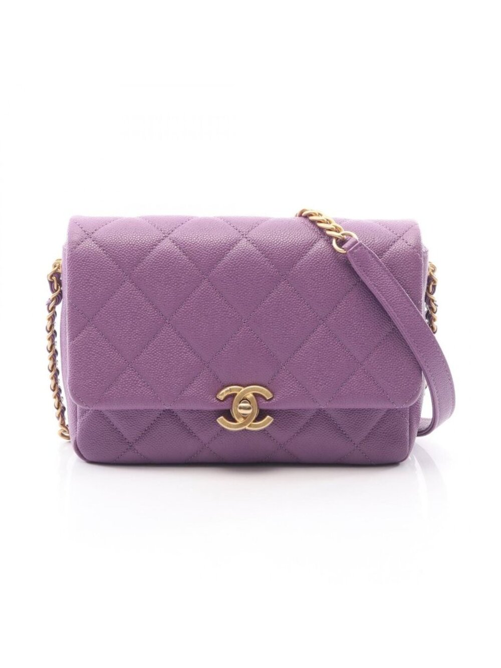 Chanel Shoulder Bag Quilted Flap Purple Caviar Leather Chain